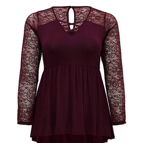 TORRID - SUPER SOFT & LACE GRAPE PURPLE LATTICE BABYDOLL TOP - Size 00X - NWT - Picture 1 of 7